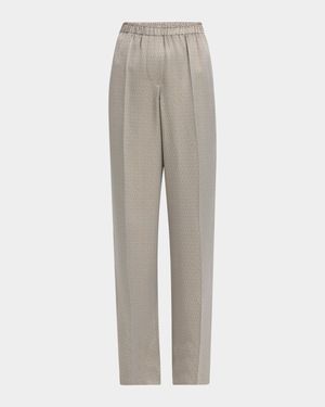 Micro Jacquard Straight-Leg Pull-On Trousers