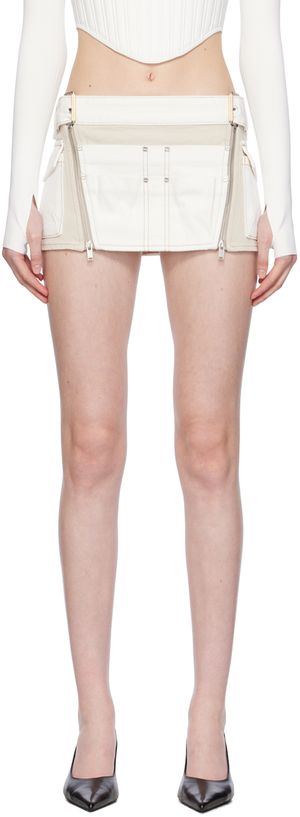 Dion Lee White & Beige Toolbelt Denim Miniskirt