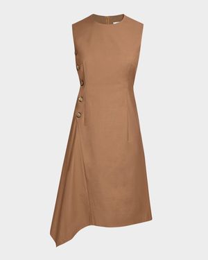 Becca Asymmetric Button-Waist Midi Dress