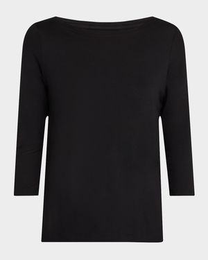 Soft Touch 3/4-Sleeve Pleat Back Crewneck Tee