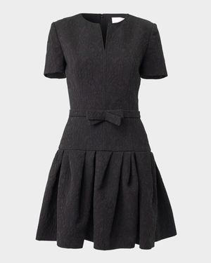 Floral Jacquard Short-Sleeve Mini Dress