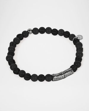 Men's Classic Discs Black Agate Beaded Bracelet