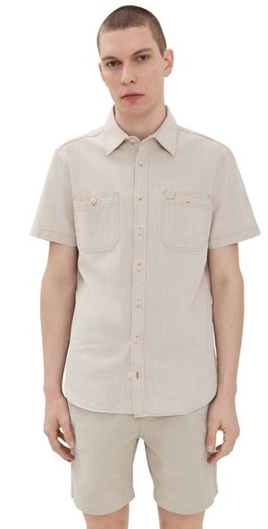 Taylor Stitch Chambray Surplus Short Sleeve Shirt Natural Seeded Selvedge Chambray 40