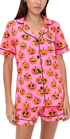 BedHead PJs Short Sleeve Cotton Knit Boxer Pajama Set Jolly Jack-O-Lanterns L