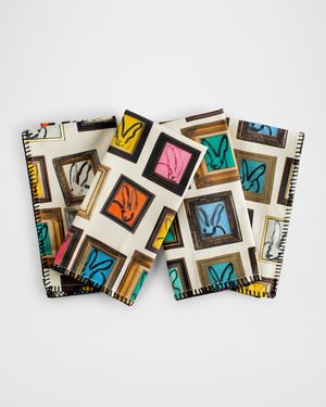 Hunts Studio Cotton Dinner Napkins w/ Black Whipstitch, 20"Sq.