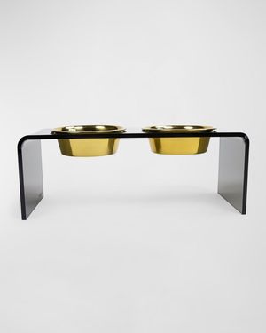 Medium Smoke Grey Double Bowl Pet Feeder, 1 Qt