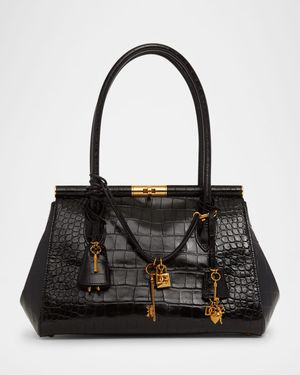 Marlene Charm Croc-Embossed Leather Shoulder Bag