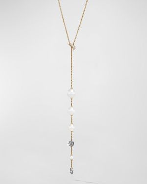 Pearl and Pave Necklace in 18K Gold with Diamonds, 28"L