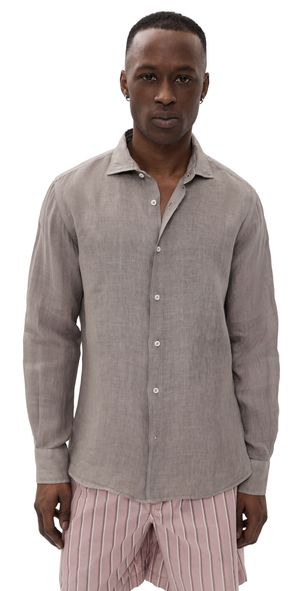 Fedeli Nick Linen Button Down Shirt Teal 42