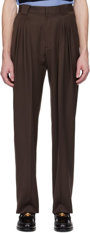 Casablanca Pantalon façon costume brun en laine à plis