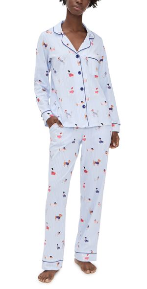 BedHead PJs Long Sleeve Cotton Knit Classic Pajama Set French Pups S