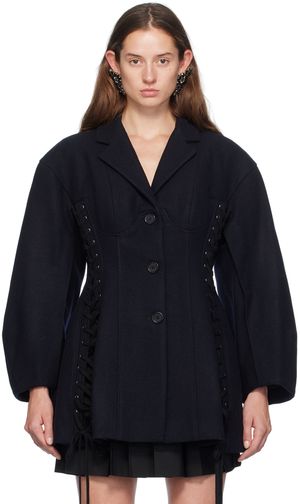 Simone Rocha Blouson de style corset ajusté bleu marine à laçages