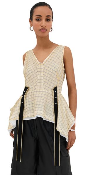 3.1 Phillip Lim Plaid Organza V Neck Flounce Top Hay Multi 6