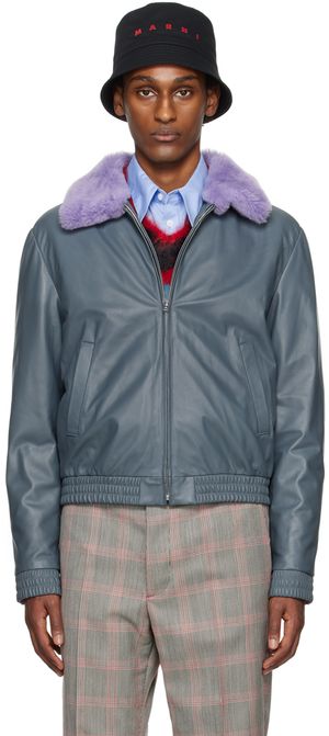 Marni Gray Contrast Leather Jacket