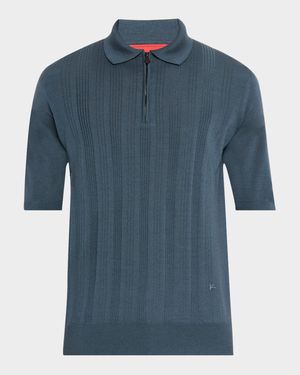 Men's Stripe Knit Short-Sleeve Polo Sweater