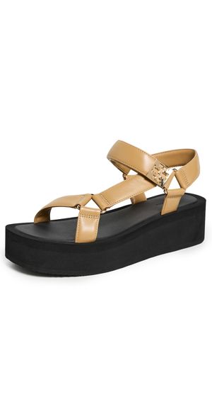Tory Burch Mellow Platform Sandals Ginger Shortbread/Gold/Black 9