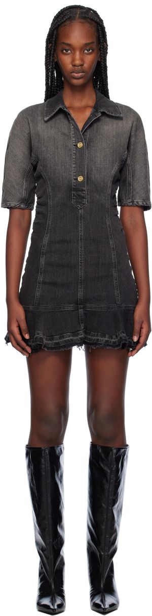 GANNI Robe courte noire en denim à effet délavé