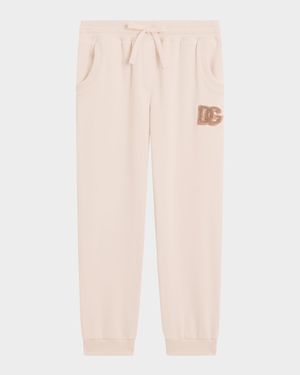 Girl's DG Sequin Felpa Patch Cotton Sweatpants, Size 8-14