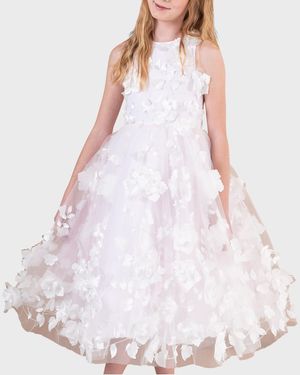 Girl's Eliana 3D Flower Embellished Tulle Dress, Size 4-12
