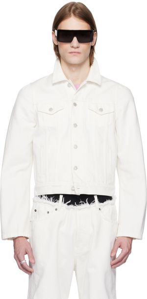 ALAINPAUL White Molded Shoulder Denim Jacket