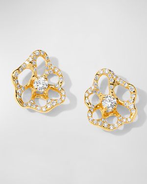 18K Stardust Drizzle Mini Flower Stud Earrings with Round Brilliant-Cut Diamonds