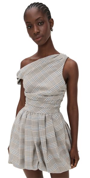 AMUR Melissa Draped Bubble Mini Dress Plaid Suiting 10