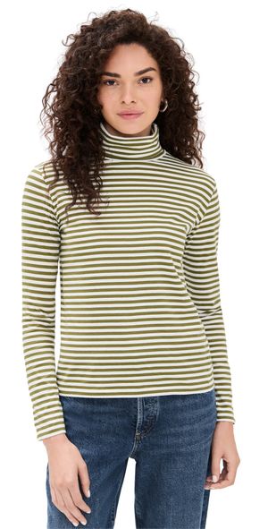 KULE The Turtleneck Olive/Cream Ministripe M