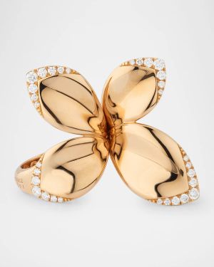 Giardini Segreti 18K Red Gold Flower Ring with Diamond Petals