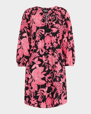 Tasseled Floral-Print Mini Shift Dress