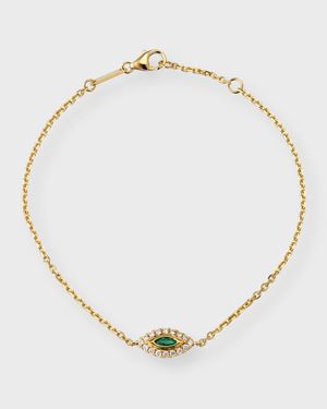 18K Yellow Gold Emerald Evil Eye Bracelet with Diamonds