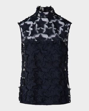 3D Star Embroidery Tulle Blouse