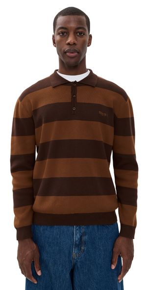 Rhythm Ventura Stripe Knit Polo Café L