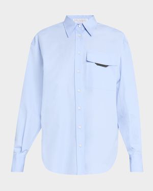 Matte Poplin Shirt with Monili Flap Pocket