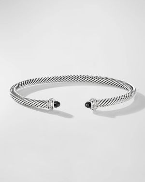 Cable Bracelet with Gemstone and Diamonds in Silver, 4mm