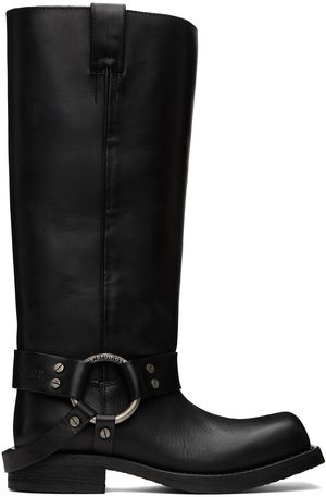 Acne Studios Bottes hautes noires en cuir à anneaux circulaires