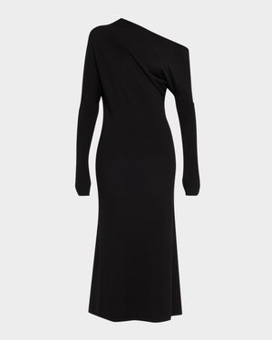 Liv One-Shoulder Draped Merino Dress