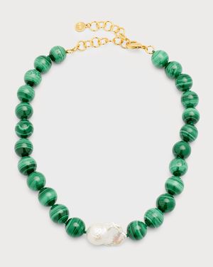 Malachite Statement Necklace with Baroque Pearl