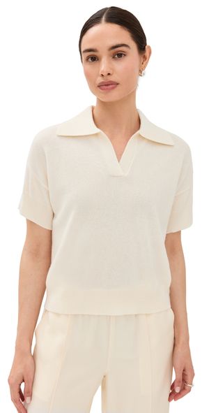 Sablyn Cashmere Mirabelle Relaxed Short Sleeve Polo Gardenia S