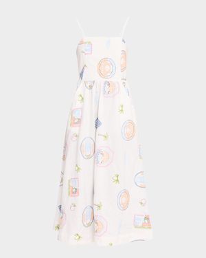 Peaches Embroidered Apron Midi Dress