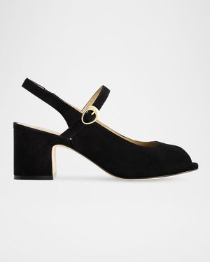 Suede Mary Jane Peep Slingback Pumps