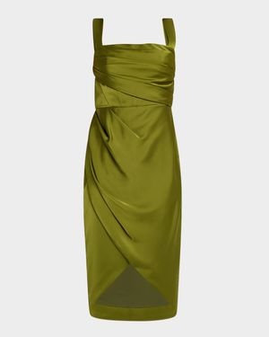 Genevive Draped Square-Neck Satin Dress