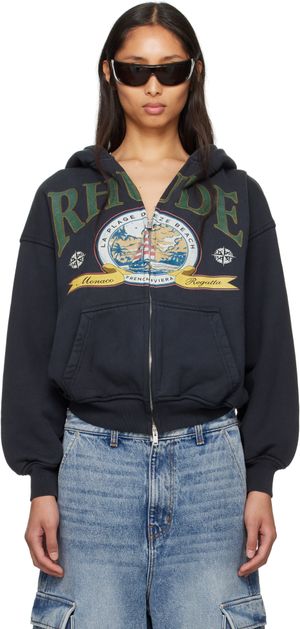 Rhude Black Monaco Regatta Full-Zip Hoodie