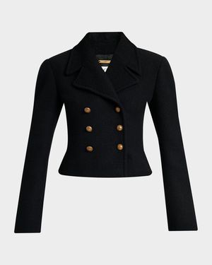 Double-Breasted Wool Bouclette Crop Jacket