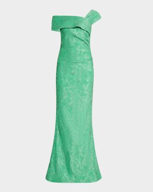 One-Shoulder Metallic Stretch Jacquard Gown