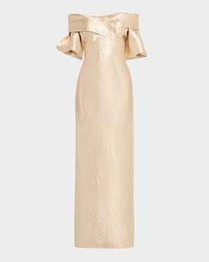 Off-Shoulder Metallic Jacquard Column Gown