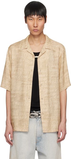 MISBHV Chemise beige en viscose à motif à logos