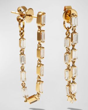18k Yellow Gold Baguette Diamond Loop Earrings