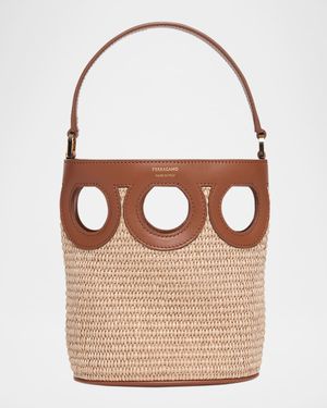 Gancini Frame Raffia Bucket Bag