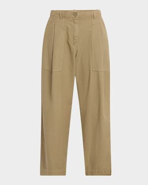Vista Pleated Cotton Canvas Barrel Trousers