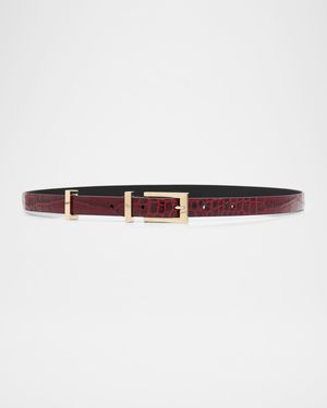 Shiny Stamped Croc-Embossed Leather Belt